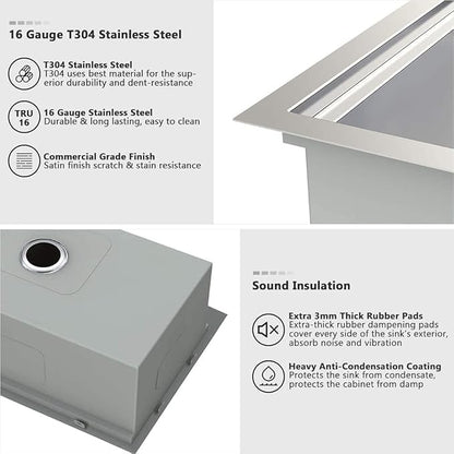 33 Inch Kitchen Sinks Drop In Workstation-VASOYO 33 x 22 Drop In Top Mount Kitchen Sink Stainless Steel 16 Gauge Deep Single Bowl Overmount Sink with Cutting Board