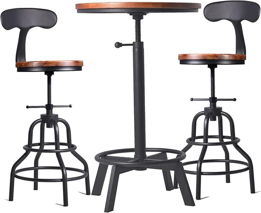 3-Piece Round Table & Chair Sets for Pub Kitchen Dining Living Party Bistro Breakfast, 1 Dining Table (30"-35.4"), 2 Counter Stools (20"-27"), Swivel Adjustable, Mostly Weld, Space-Saving,23.62" Dia