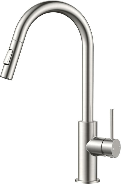 FORIOUS Brushed Nickel Kitchen Faucet with Pull Down Sprayer, Stainless Steel High Arc Gooseneck Modern Sink Faucet with CUPC Ceramic Cartridge, Single Handle and Deck Plate
