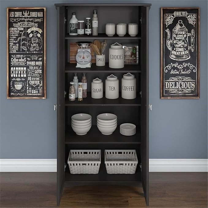 Bush Home Salinas Kitchen Pantry Cabinet with Doors in Vintage Black