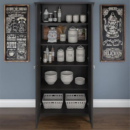 Bush Home Salinas Kitchen Pantry Cabinet with Doors in Vintage Black