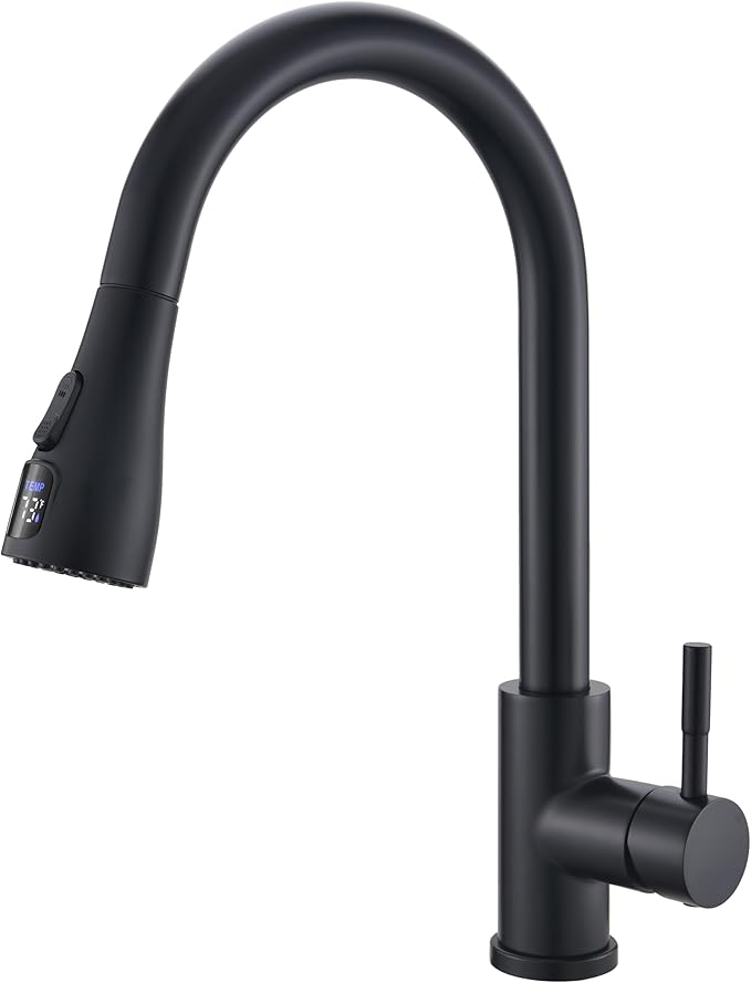 GIMILI LED Kitchen Faucet with Pull Down Sprayer Single Hole Kitchen Sink Faucet Suitable for Farmhouses RV Laundry Room Outdoor and Campers Matte Black