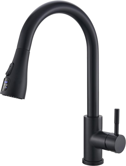 GIMILI LED Kitchen Faucet with Pull Down Sprayer Single Hole Kitchen Sink Faucet Suitable for Farmhouses RV Laundry Room Outdoor and Campers Matte Black