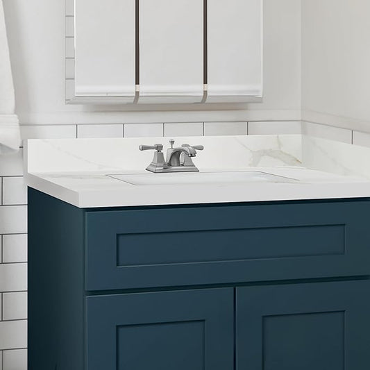 Design House Calesco Calacatta Quartz Vanity Top Side Splash, White with Taupe and Grey Veining, 227918-CC-SS