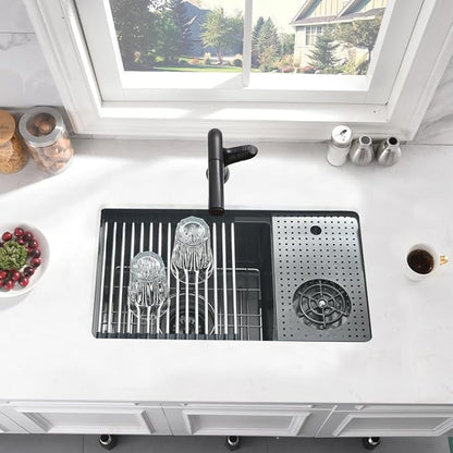 23 Inch Black Undermount Bar Sink with Glass Rinser-Bokaiya 23x14 Small Bar Sink Undermount Workstation Wet Bar Sinks 16 Gauge Black Stainless Steel Single Bowl Undermount Kitchen Sink