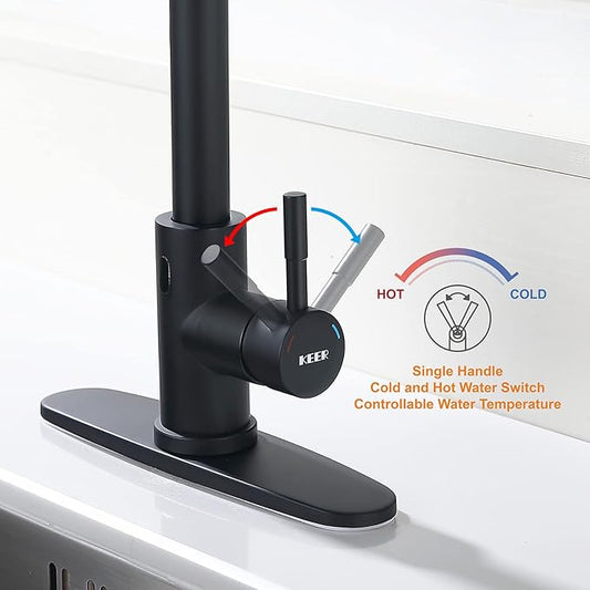 Keer Touchless Kitchen Faucet with Pull Down Sprayer, Motion Sensor Kitchen Faucet with Kitchen Soap Dispenser, Single Kitchen Faucet Pull Out Faucet,Matte Black