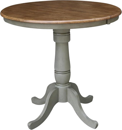 IC INTERNATIONAL CONCEPTS 36" Round Solid Wood Distressed Hickory/Stone Table with 12" Leaf-Counter Height