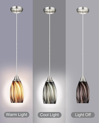 karyfine Mini Pendant Lights Kitchen Island,Blown Art Glass Pendant Light Fixtures with Brush Nickel Finish Coffee Brown Hanging Lamp Shade for Kitchen Over Sink,Hallway,Bathroom Dining Room