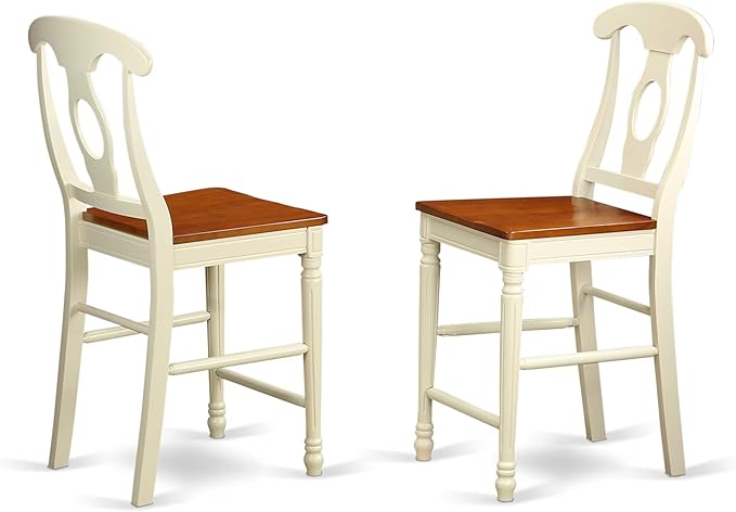 East West Furniture KES-WHI-W Kenley Counter Height Dining Chairs - Napoleon Back Solid Wood Seat Chairs, Set of 2, Buttermilk & Cherry