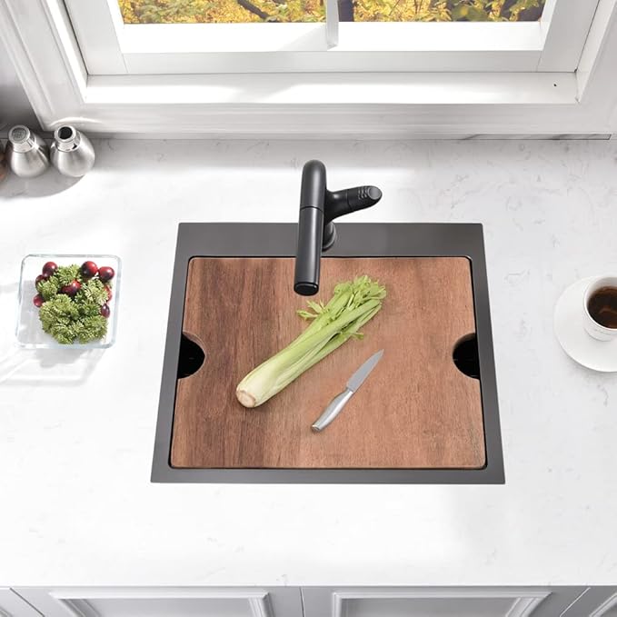 21 Drop In Sink-Bokaiya 21x20 Inch Small Drop In Bar Sink Black Stainless Steel Outdoor Rv Sink 16 Gauge Top Mount Single Bowl Small Kitchen Sink with Cutting Board