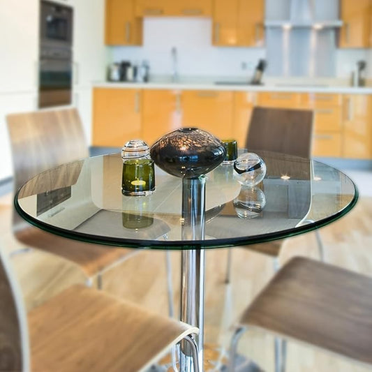 28 Inch Round Tempered Ogee Polished Edge Glass Table Top -1/2” Thick Round Glass Table Top–Heavy Duty, Dining, Coffee, and Office Tables by Fab Glass and Mirror