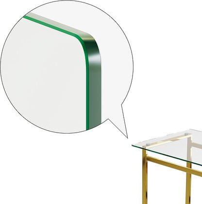 Goujxcy Glass Dining Table Modern 51'' Rectangle Kitchen Table for 4 with Tempered Glass Tabletop and Metal Legs for Kitchen, Dining Room, Restaurants (Gold)