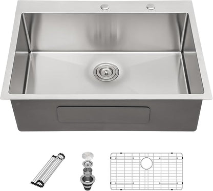 Sarlai 33 Kitchen Sink Drop In - 33 x 22 Inch Kitchen Sink Drop In Stainless Steel Topmount 16 Gauge Deep Single Bowl Above Counter Sinks Basin