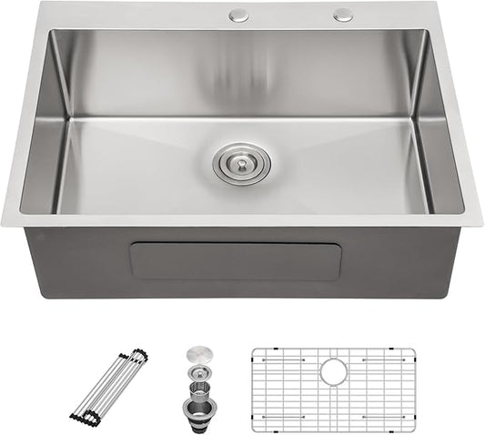 Sarlai 33 Kitchen Sink Drop In - 33 x 22 Inch Kitchen Sink Drop In Stainless Steel Topmount 16 Gauge Deep Single Bowl Above Counter Sinks Basin