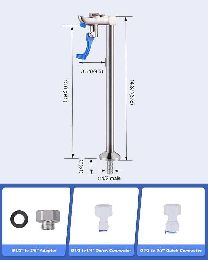 WOWOW 14 Inch Glass Filler Deck Mount Water Bottle Filling Station Brass Bar Faucet Glass Filling Station G1/2" Male Shank with Adapter for Restaurants Kitchen Bar