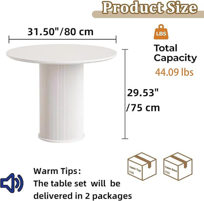 MIXL-Modern Round Kitchen Table, White Dinner Table with Cylinder Stable Pedestal,31.50 Inches Kitchen Tables for 2-3 People, Small Circle Dining Tables for Dining Room, Kitchen, Restaurant