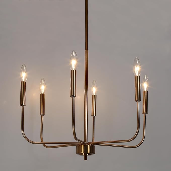 KSANA Modern Gold Chandeliers, 6-Light Chandeliers for Dining Room Electroplated Brass Kitchen Island Lights Hanging Pendant Light for Living Room, Bedroom, Kitchen