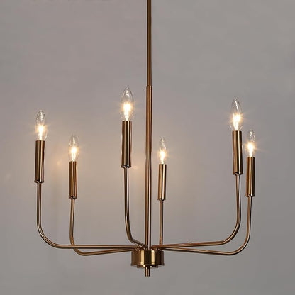 KSANA Modern Gold Chandeliers, 6-Light Chandeliers for Dining Room Electroplated Brass Kitchen Island Lights Hanging Pendant Light for Living Room, Bedroom, Kitchen