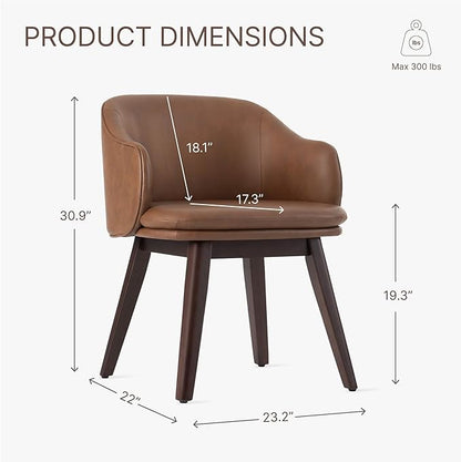 KISLOT Wooden Dining Chairs Set of 2, Faux Leather Upholstered Modern Dining Room Chairs with Barrel Backrest & Double-Layer Thick Cushion for Living Room, Restaurant, Kitchen and Café, Brown