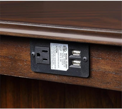 New Classic Furniture Amy Kitchen Counter Island Dining Table for 4 with Storage Shelf & USB Chargers, Traditional Brown Cherry