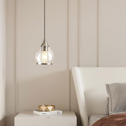 1-Piece Brushed Nickel Island Light for Kitchen, 1-Light Brushed Nickel Hanging Pendant Light with Clear Round Glass Shade for Dining Room,Bedroom