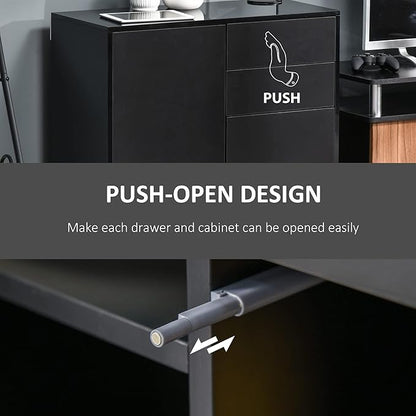 HOMCOM High Gloss Buffet Sideboard with Drawers, Door Cupboards and Adjustable Shelf, Kitchen Storage Cabinet with Push to Open Design, Black