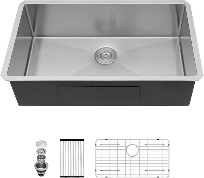 33 inch Undermount Kitchen Sink 16 Guage 304 Stainless Steel Single Bowl Moden Handmade Under Counter Large Kitchen Sinks 33"X19"