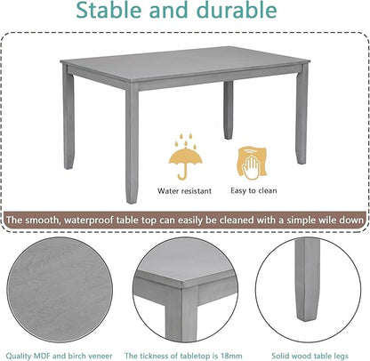 6-Piece Wooden Dining Table Set with 4 Upholstered Chairs and 1 Bench, Rectangular Kitchen Table Set for 6 People, Modern Dining Room Table for Kitchen and Dining, Gray