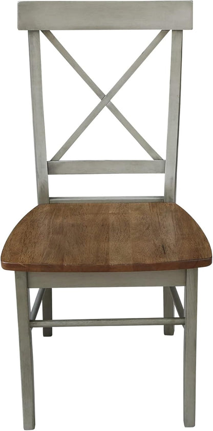 Set of Two X-Back Dining Chairs, Distressed Hickory/Stone