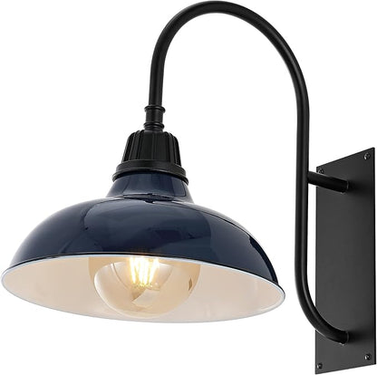 JONATHAN Y 12.25" Navy/Black 1-Light Farmhouse Gooseneck Outdoor Wall Sconce Lamp, with Black Metal Bowl Shade, Industrial Iron LED Porch Light for Patio Garage Entryway (JYL7614C)