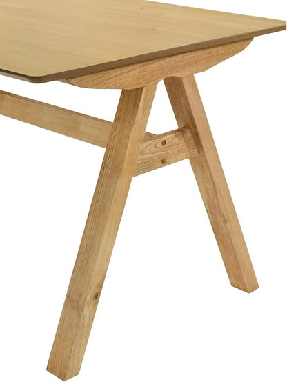 DUOMAY Wooden Dining Table with Bench Set, 59" Wide Rectangle Kitchen Table with 2 Long Benches for 4-6 for Home Small Space, Original Wood Color