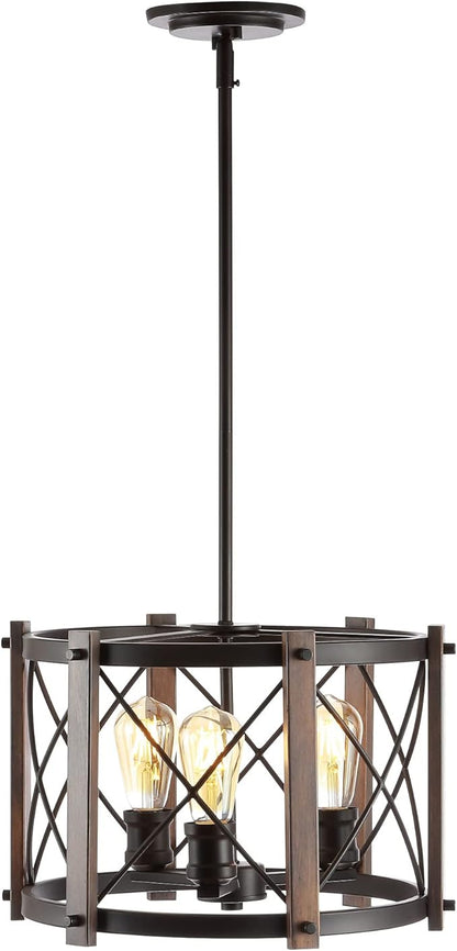 JONATHAN Y 16" Oil Rubbed Bronze 3-Light Farmhouse Drum Pendant Light, Industrial Dimmable LED Chandelier for Kitchen, Iron Metal Basket Shade, Bulbs Included JYL7501A