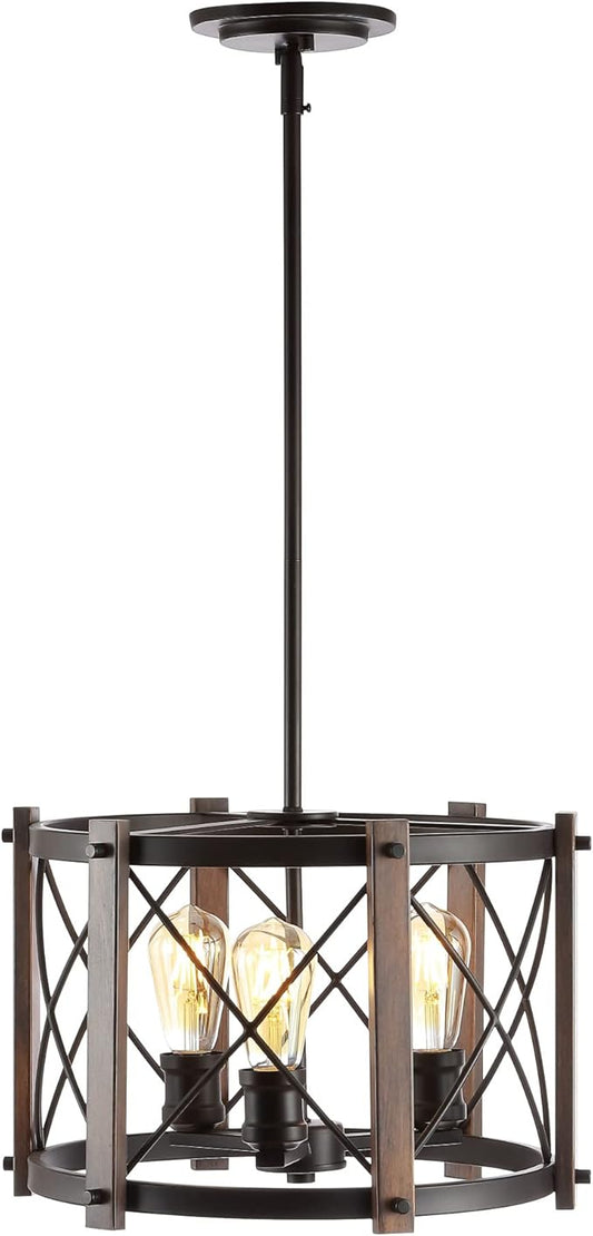 JONATHAN Y 16" Oil Rubbed Bronze 3-Light Farmhouse Drum Pendant Light, Industrial Dimmable LED Chandelier for Kitchen, Iron Metal Basket Shade, Bulbs Included JYL7501A