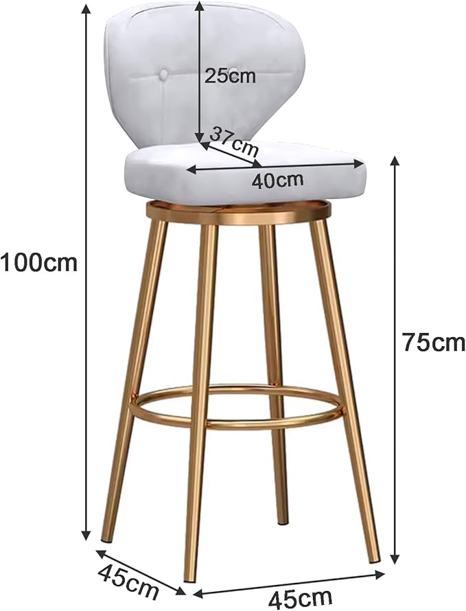 Counter Height stools Set of 2, 360° s with Back and Footrest, Thickened Upholstered Cushion, Tall Chairs for Kitchen Island, Dining Room, Home, Cafe,White-Sitting Height 75cm