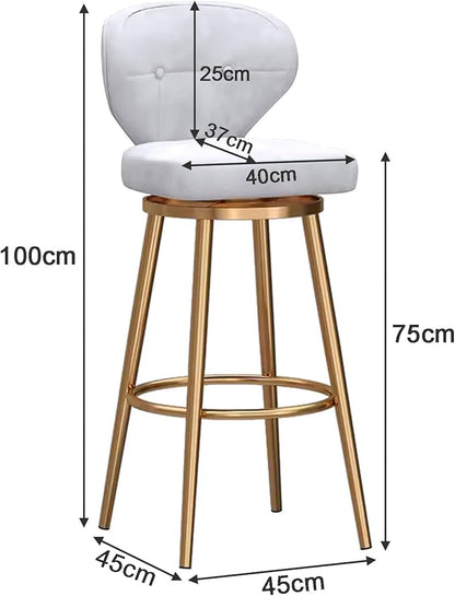 Counter Height stools Set of 2, 360° s with Back and Footrest, Thickened Upholstered Cushion, Tall Chairs for Kitchen Island, Dining Room, Home, Cafe,White-Sitting Height 75cm