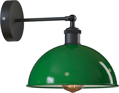 Dome Metal Wall Sconce, 180° Adjustable Industrial Wall Lamp for Bedside, Study, Kitchen, and Living Room Décor. (Green_)