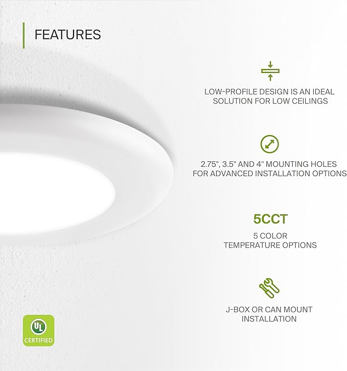 ASD 6 Pack LED Disk Lights 4 Inch, 10W 5CCT 2700K-5000K 685LM CRI90+, Dimmable Flush Mount Ceiling Light Fixture, Low Profile Surface Mount Disc Lights, Junction Box or Recessed Can Install, UL