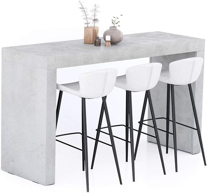 Mobili Fiver Evolution Tall Kitchen Bar Table Made in Italy | Space Saving, Counter Height Table for 6 | Modern Breakfast Bar Counter Top w/Cable Holder | Concrete Grey Effect | 70,9'' x 23,6" in