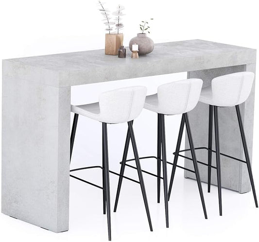 Mobili Fiver Evolution Tall Kitchen Bar Table Made in Italy | Space Saving, Counter Height Table for 6 | Modern Breakfast Bar Counter Top w/Cable Holder | Concrete Grey Effect | 70,9'' x 23,6" in