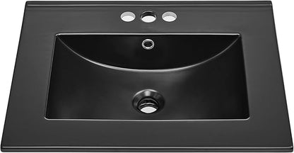 24" Ceramic Vanity Top with Three Holes in Matte Black