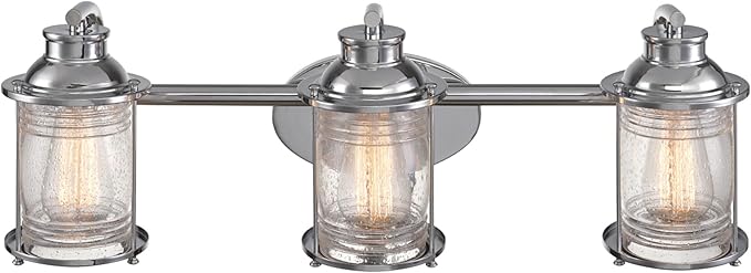 Globe Electric 51272 Bayfield 3-Light Vanity Light, Chrome, Ribbed Seeded Glass Shades, Bulb Not Included