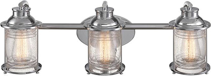Globe Electric 51272 Bayfield 3-Light Vanity Light, Chrome, Ribbed Seeded Glass Shades, Bulb Not Included