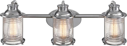 Globe Electric 51272 Bayfield 3-Light Vanity Light, Chrome, Ribbed Seeded Glass Shades, Bulb Not Included