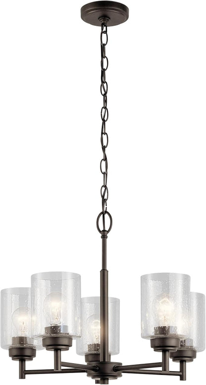 Kichler Winslow 19.75" Chandelier in Olde Bronze®, 5-Light Chandelier for Dining Room, Living Room, or Bedroom, Clear Seeded Glass, (19.75" W x 16" H), 44030OZ