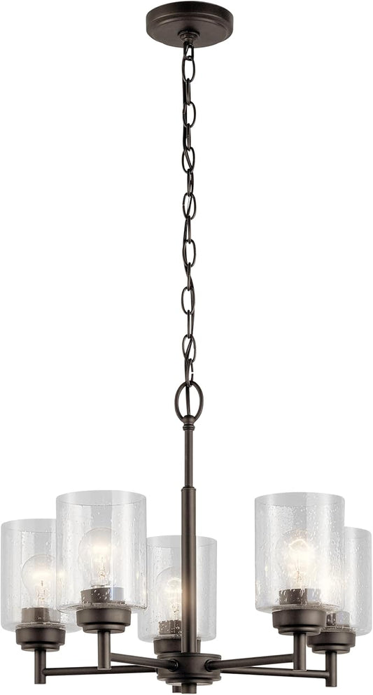 Kichler Winslow 19.75" Chandelier in Olde Bronze®, 5-Light Chandelier for Dining Room, Living Room, or Bedroom, Clear Seeded Glass, (19.75" W x 16" H), 44030OZ