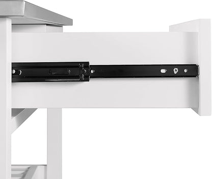 Crosley Furniture Chloe Stainless Steel Top Rolling Kitchen Island Storage Cart, Microwave Stand, Wine Rack, White