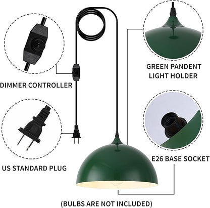 Green Plug in Pendant Light 2 Packs 11.8inch, Farmhouse Pendant Light, Kitchen Pendant Light, Pendant Lights Kitchen Island, Hanging Lights with Plug in Cord for Kitchen 14.7 ft