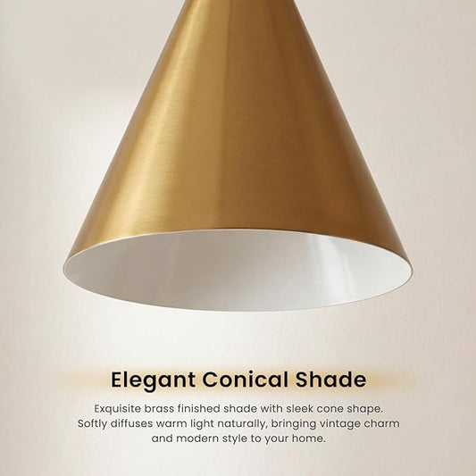 Vintage Modern Metal Conical Wall Sconce - Retro Brass Wall Lamp, Decorative Inspired Cone Wall Mount Lighting Fixture for Bedroom, Living Room, Hallway(6“W x 6" L x 11" H Brass)