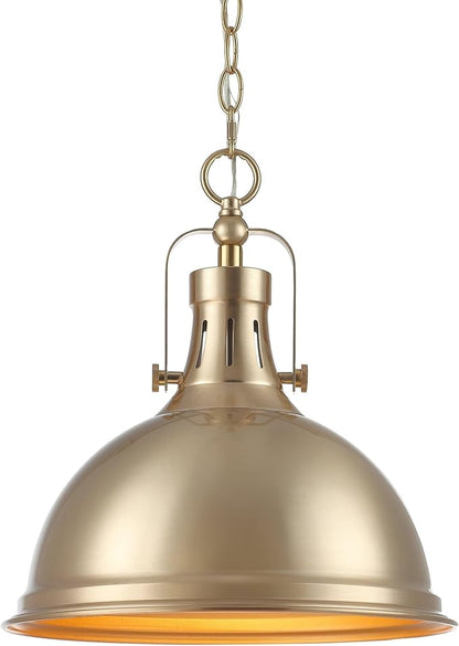 Kira Home Belle 14" Modern Industrial Gold Pendant Light with Dome Shade, Retro Metal Gold Hanging Light, Cool Brass Finish