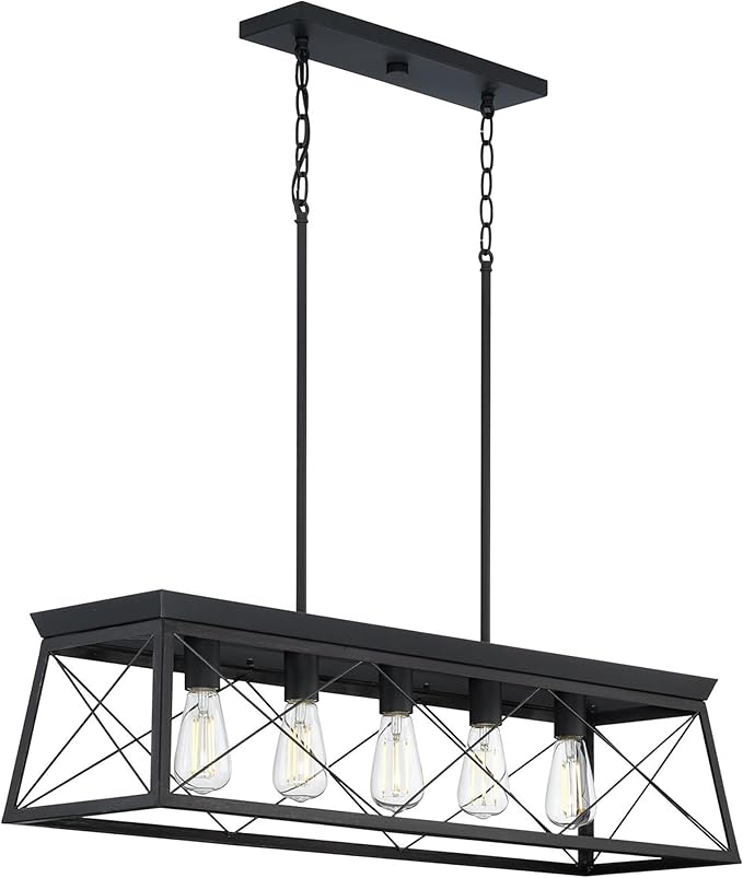 Progress Lighting Briarwood Collection 5-Light Dining Room Light Fixture, Farmhouse Style Modern Chandelier for Kitchen and Dining Room, 38" by 9", Black